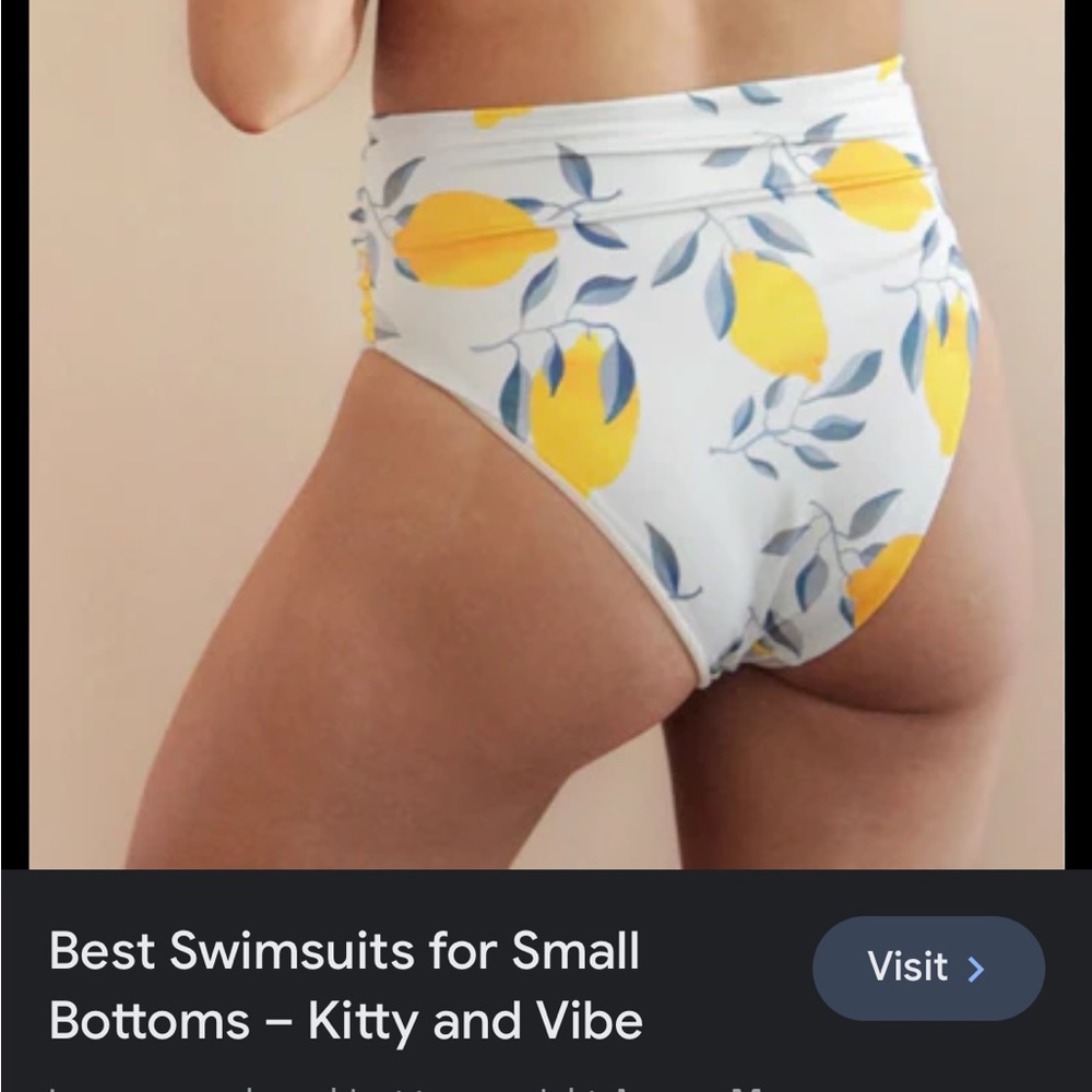 Kitty & Vibe High waisted swim bottoms for full or small butts, blue w/lemons
